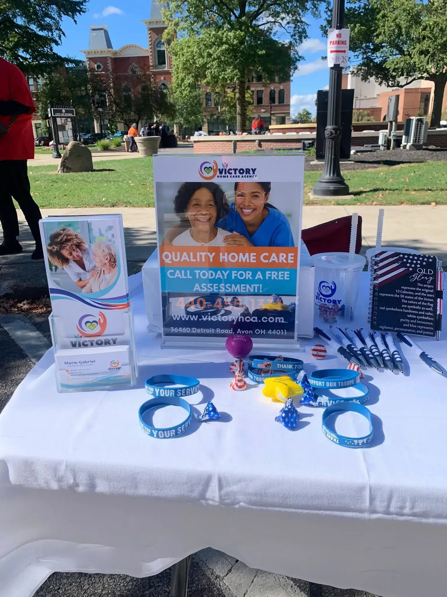 Outdoor promotional table for Victory Home Care
