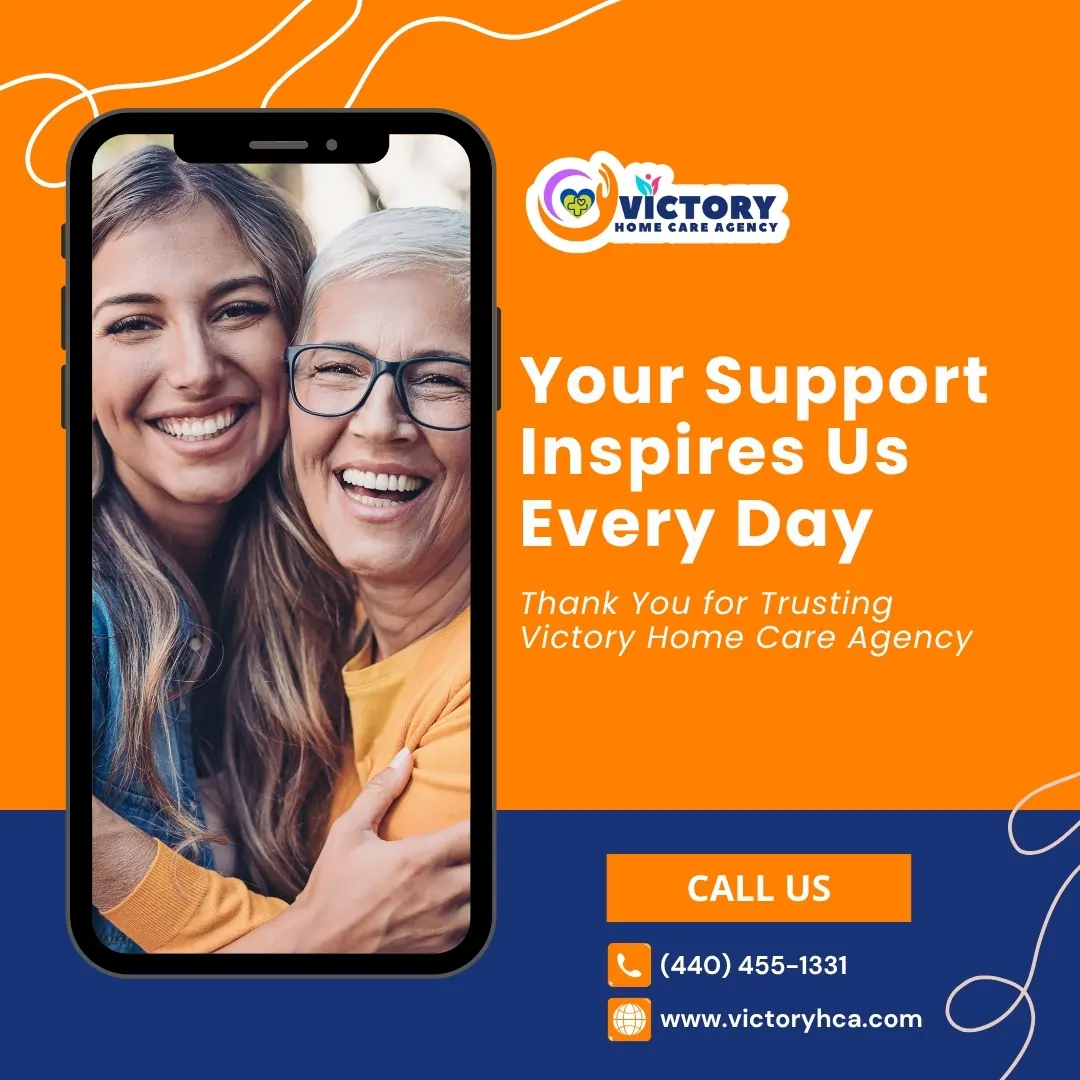 Smartphone showing smiling caregiver and senior